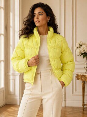 Title: Lab Joy Elfin Yellow Loose Fit Puffer Jacket NWT Size Small
